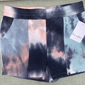 love, Fire Tie-Dye Women Shorts - Blue, Pink, Black